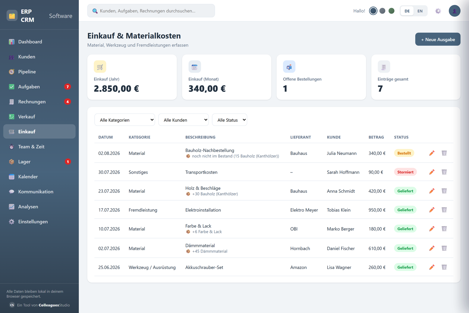 ERP-CRM Software – Einkauf
